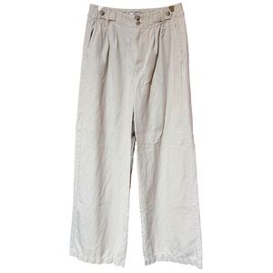 Madewell Wide-Leg Pleated Pants Women's Size 2 Beige Linen Blend